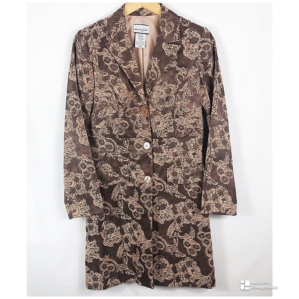 Vintage Breakin' Loose Paisley Button Down Trench Coat | Brown Gold | Size 8